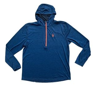 NWT Spyder Men’s Navy Blue Hooded Half-Zip with Orange Accents